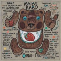 Postkaart-hampelmann „Maias karu”, 2012, segatehnika