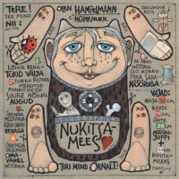 Postkaart-hampelmann „Nukitsamees”, 2008, segatehnika