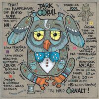 Postkaart-hampelmann „Tark öökull”, 2012, segatehnika