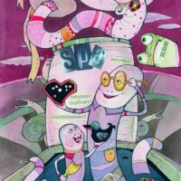 „Hääd ööd! : emade õhtujutte”. Piret Raud. „Vihmaussiema kübarad”, 2006, segatehnika