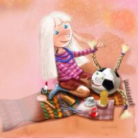 Andrus Kivirähk. „Karneval ja kartulisalat”, Varrak, 2015, harilik pliiats, arvutitöötlus, kollaaž