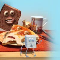 Andrus Kivirähk. „Karneval ja kartulisalat”, Varrak, 2015, harilik pliiats, arvutitöötlus, kollaaž