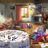 Kristiina Kass. „Nõianeiu Nöbinina ja korstnapühkija”, Tänapäev, 2015, harilik pliiats, arvutitöötlus, kollaaž