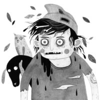 „Üks koll läks ükskord kooli“, Tänapäev, 2018, akvarell ja tušš